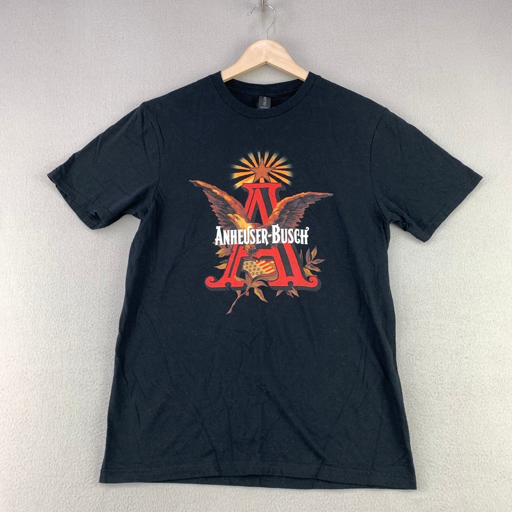 Anheuser-Busch Graphic Tee Mens Small Black Retro Logo T-Shirt Beer Cotton